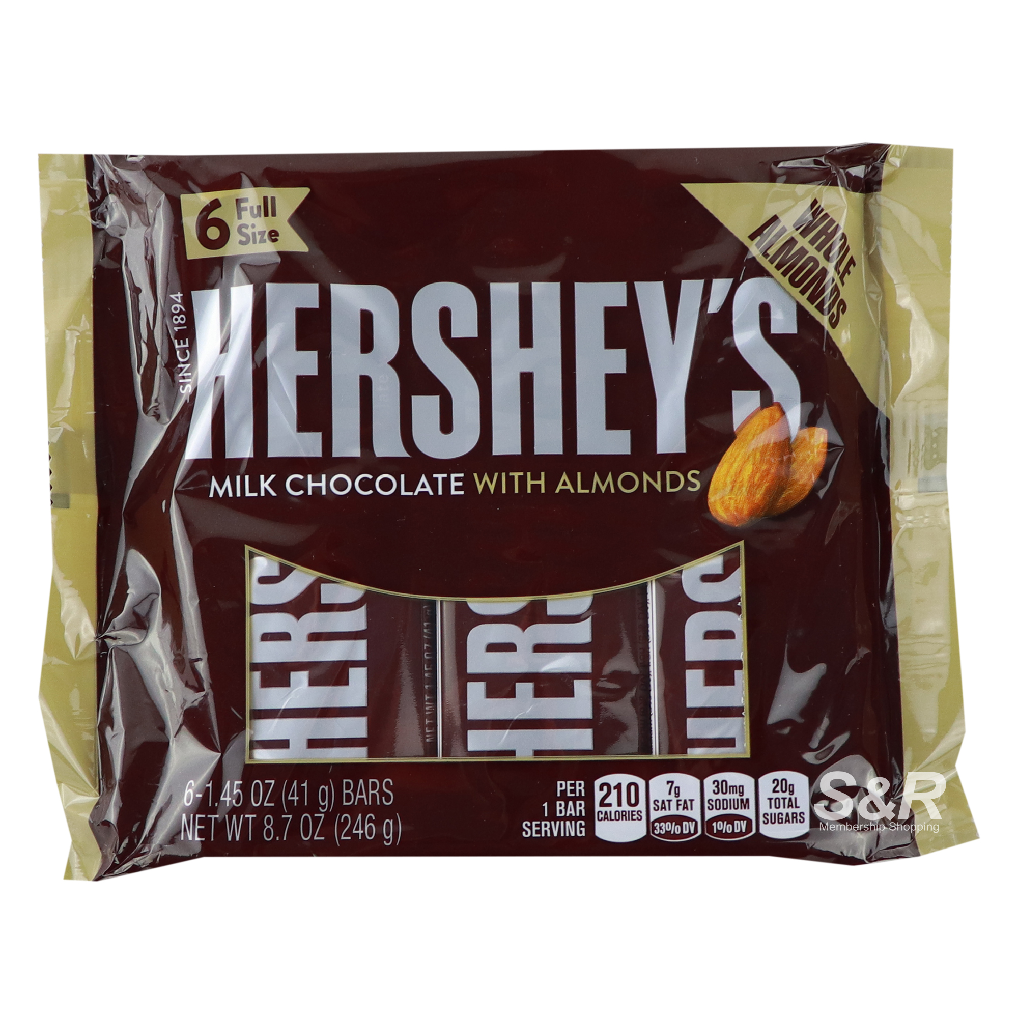 Hershey's Milk Chocolate with Almonds 6pcs Hershey's Milk Chocolate with Almonds 6pcs